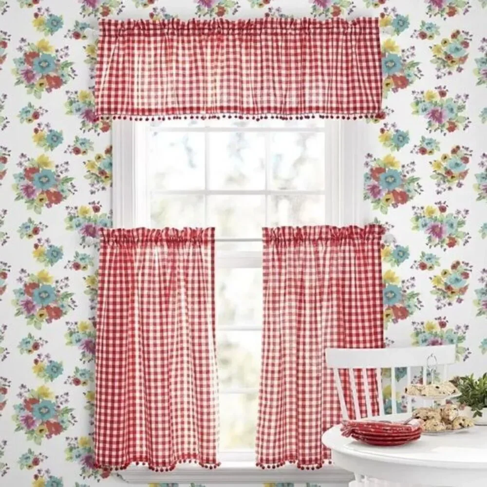 The Pioneer Woman Charming Check Gingham, Small Window‎ 3 piece Curtain Set New!